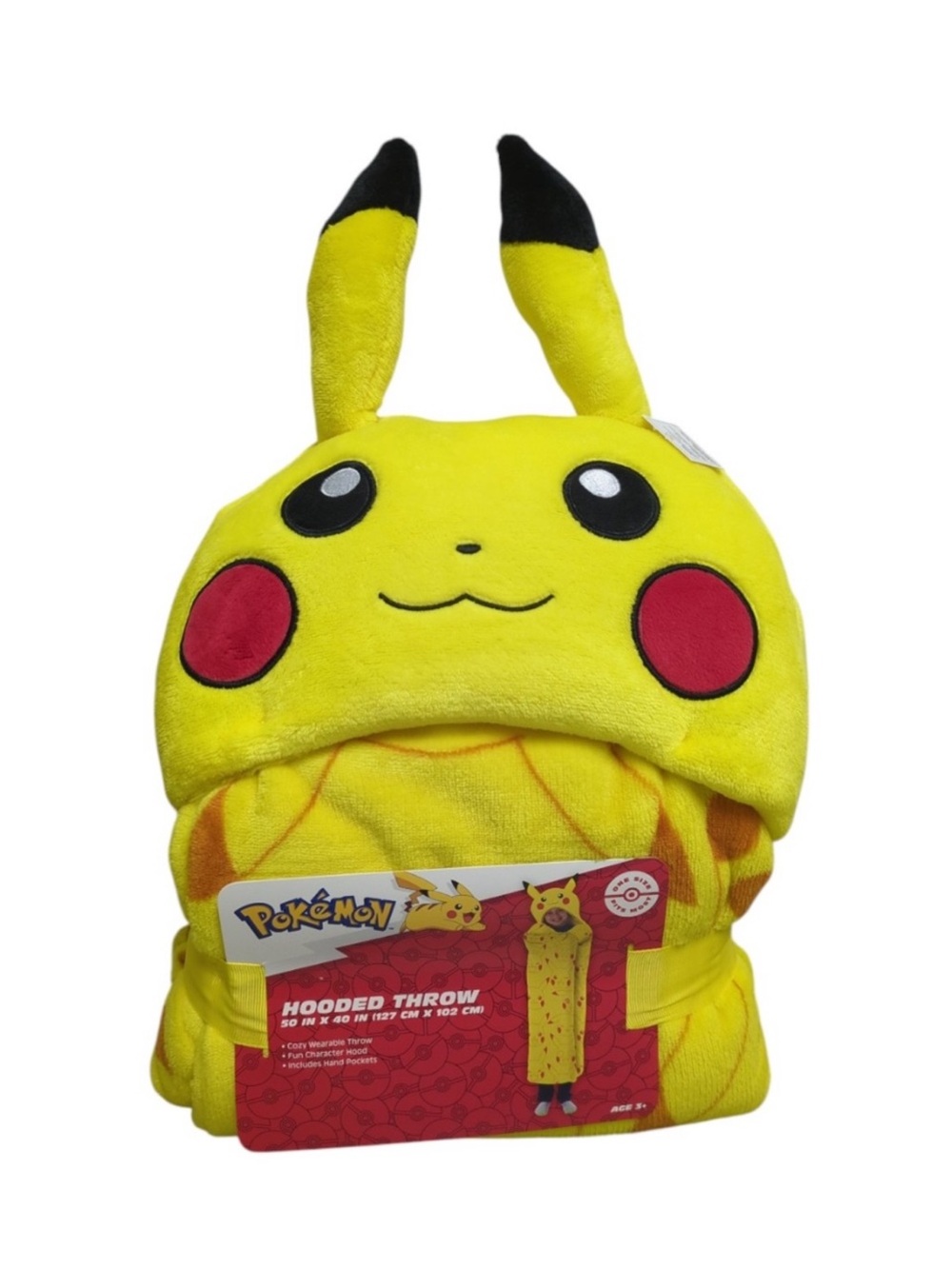 Pokemon Pikachu Licensed Plush Hooded Throw with Faux Fur Lining, 40"x50", New!